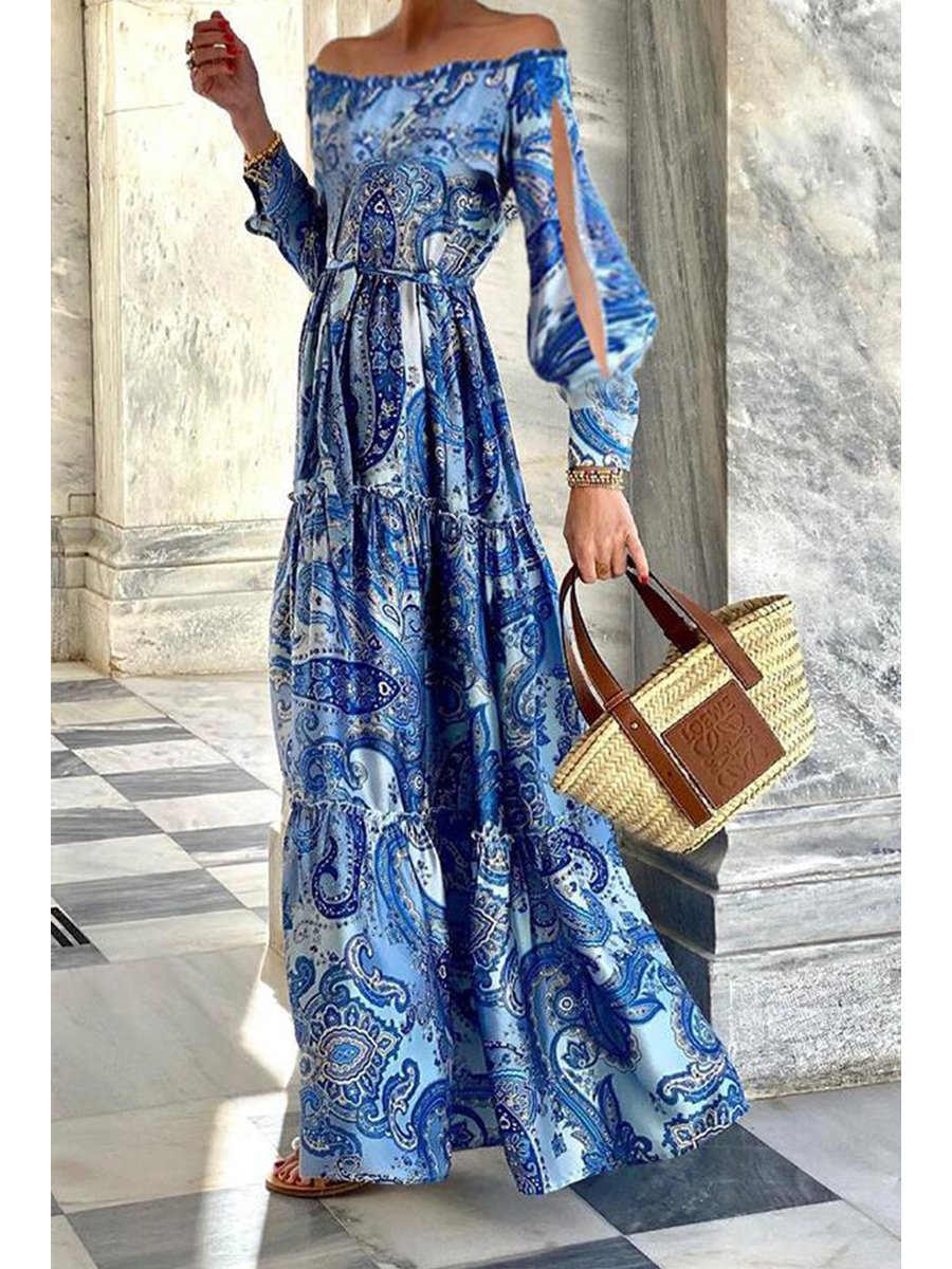 Elegant Nature Print Off-shoulder Dress