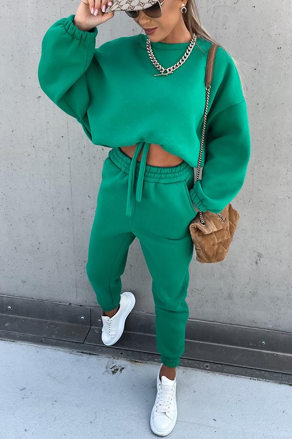 Sporty Style Solid Color Pants Suit