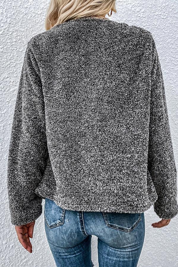 Gray Double-faced Fleece Long-sleeved Cardigan