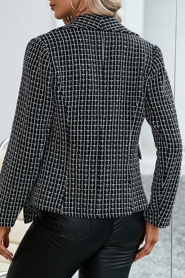 Tweed Check Double-breasted Commuter Blazer