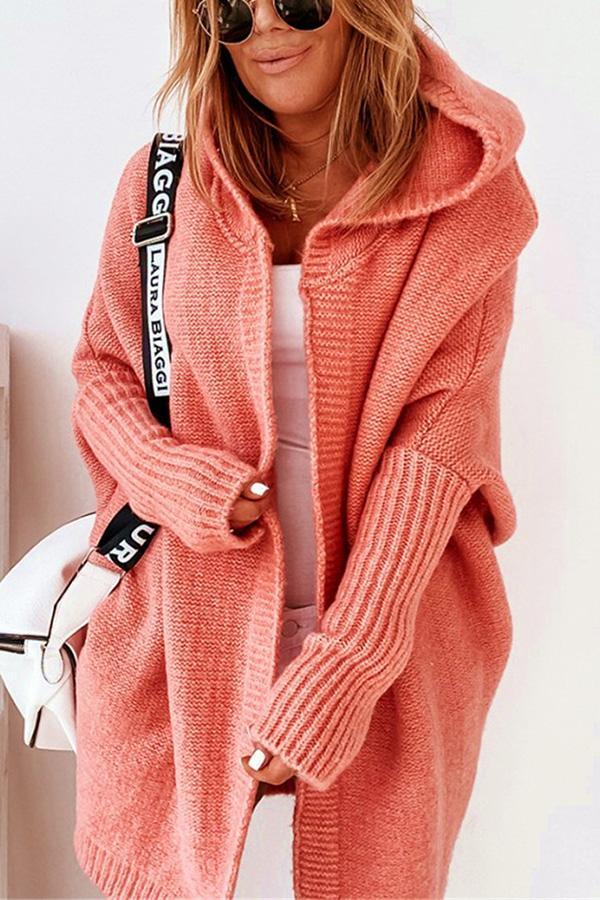 Solid Hooded Casual Cardigan