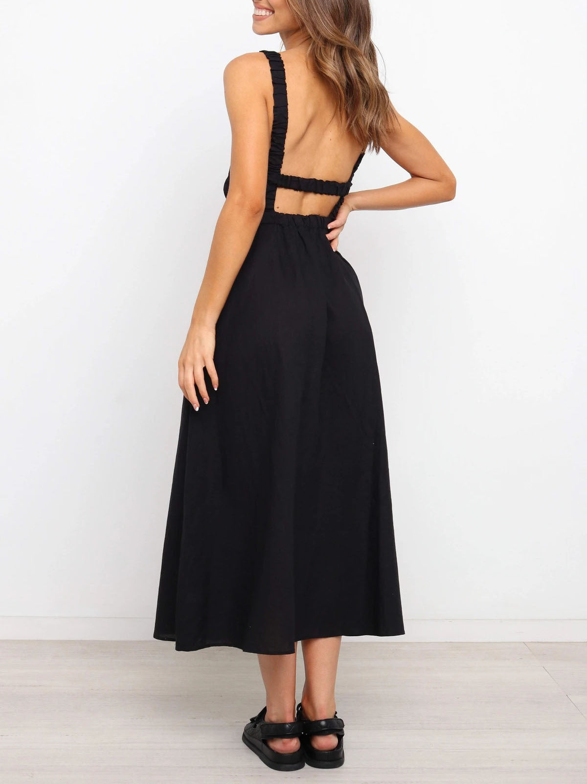 Backless Solid Color Sexy Cotton Linen Dress