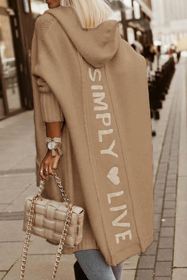 Print Hooded Casual Cardigan