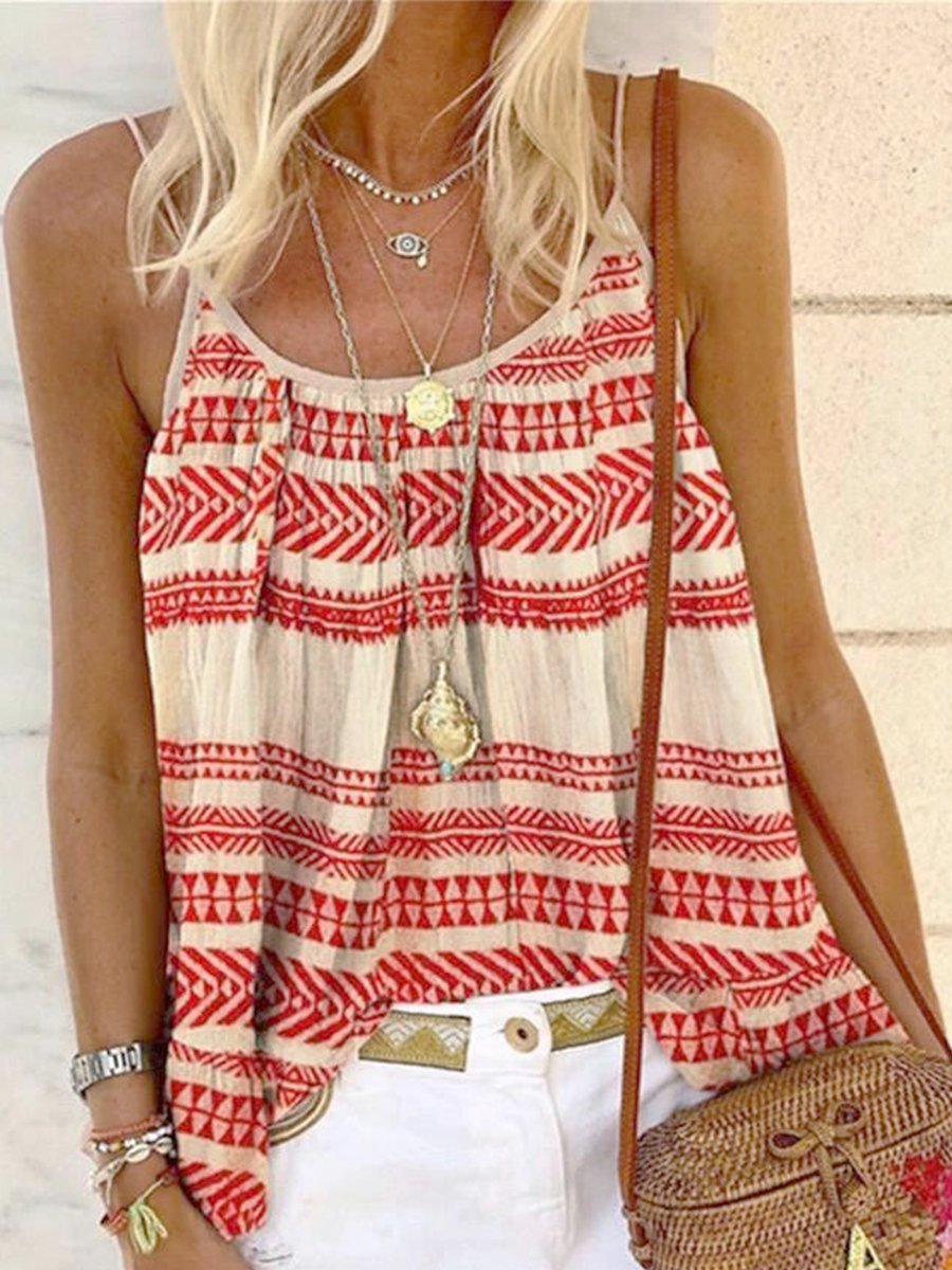 Casual Striped Print U-neck Loose Camisole