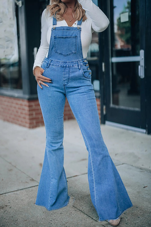 Wide Leg High Waist Pocket Denim Jumpsuit