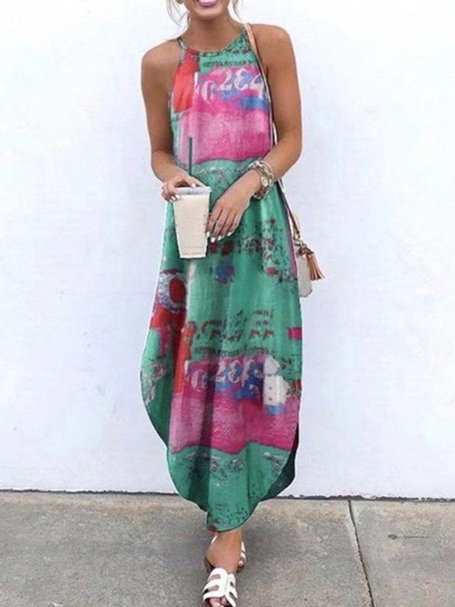 Fashion Contrast Color Print Maxi Dress