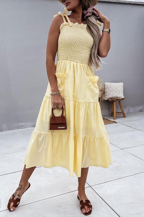 Solid Color Pleated Sling Dress