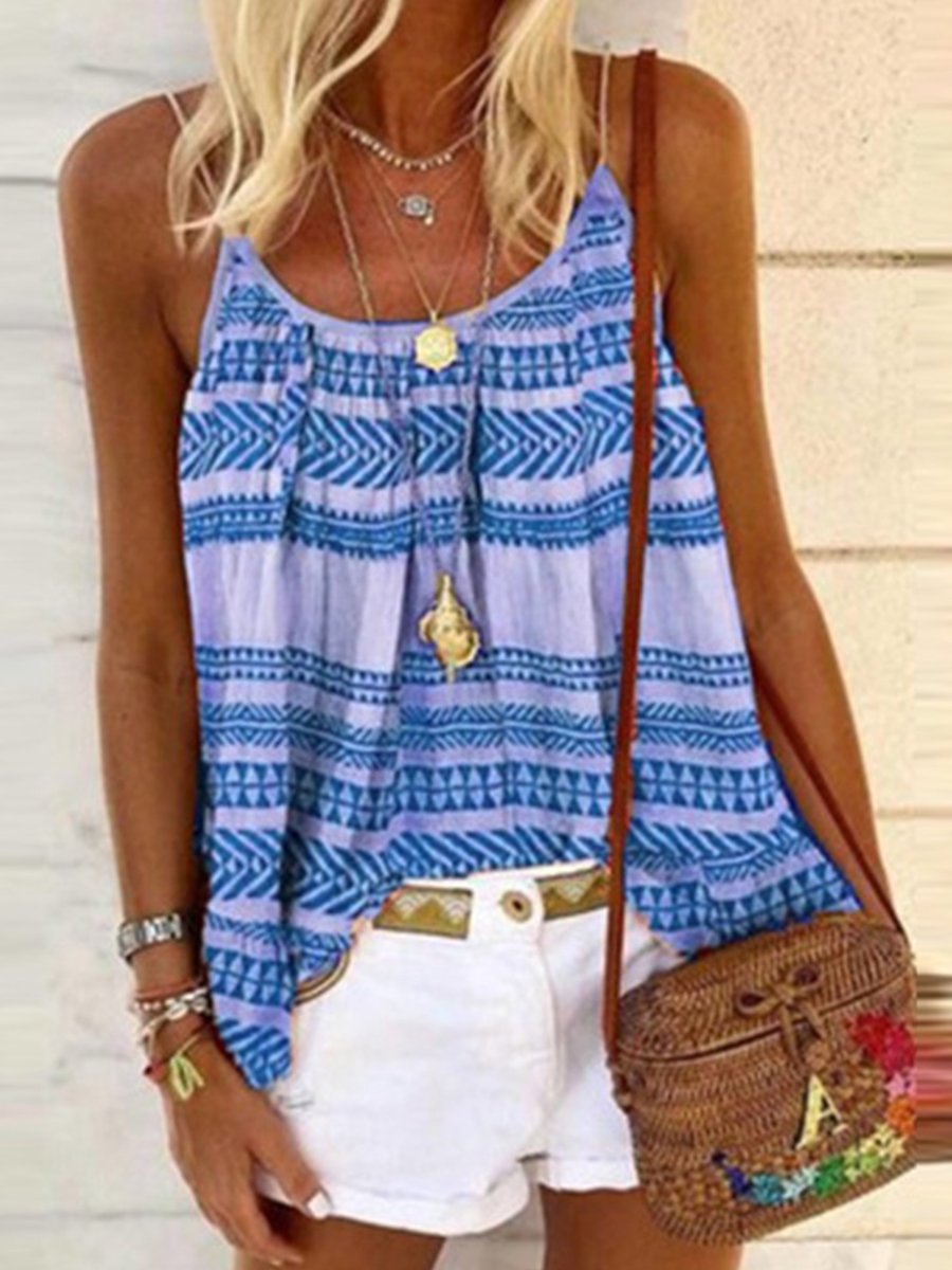 Casual Striped Print U-neck Loose Camisole