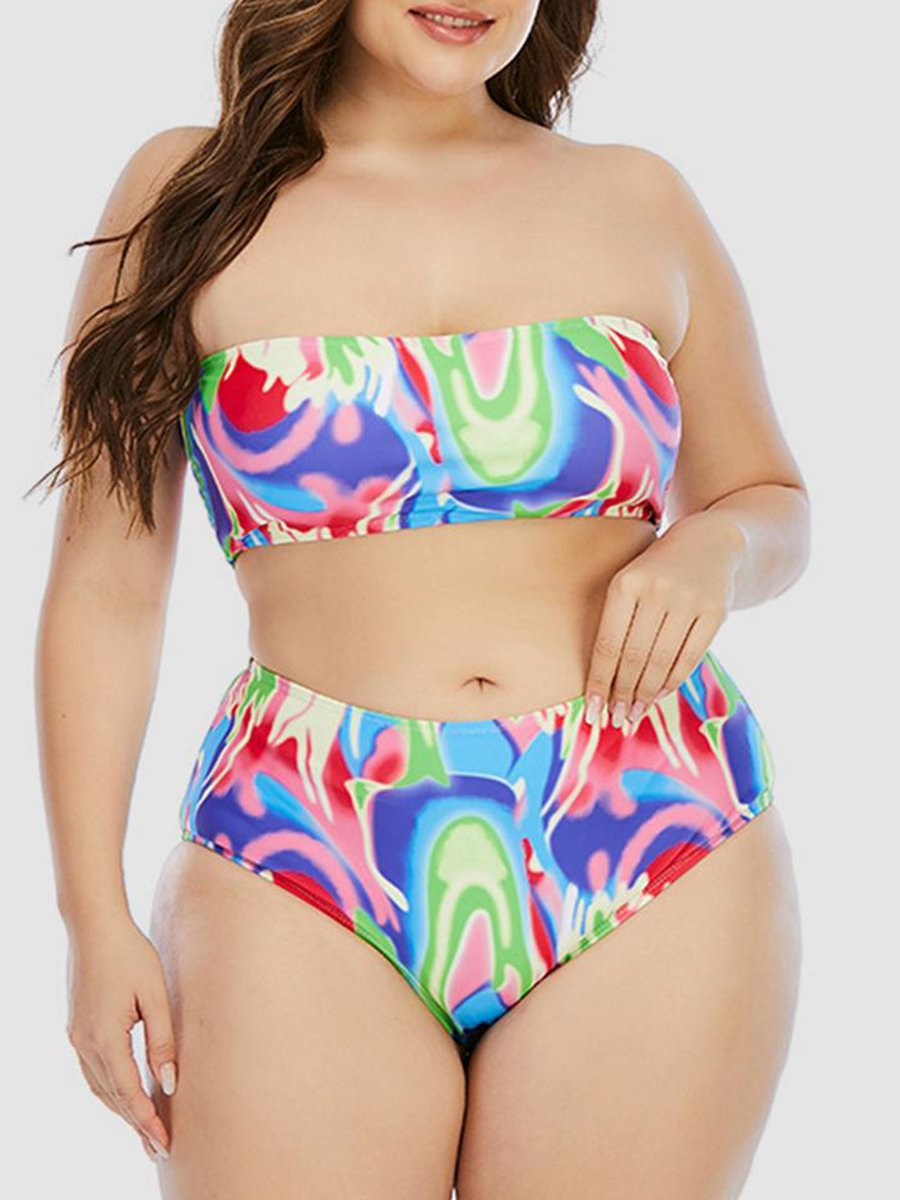 Boho Off The Shoulder Print Patchwork Multicolor Two-piece Swimsuit