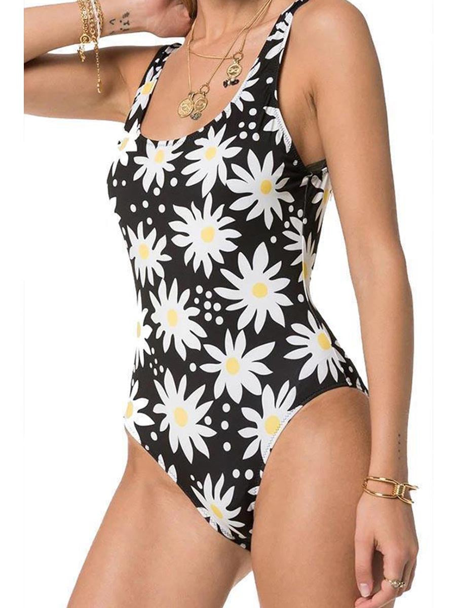 Backless Printed Halter Swimsuit