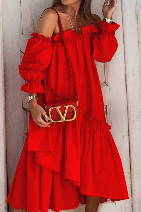 Loose Sexy Long Sleeve Ruffle Dresss