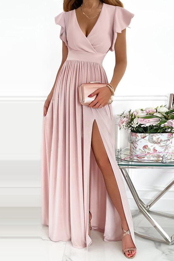 Ruffle Sleeve A-line Skater Elegant Maxi Dress