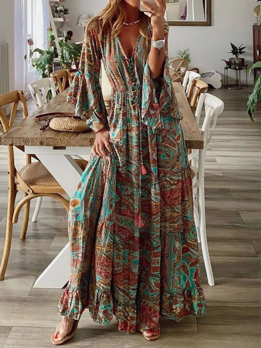 Bohemian Vintage Print Maxi Dress