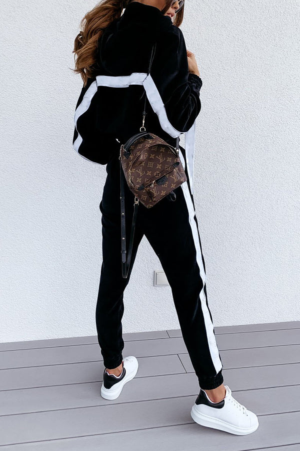 Pure Color Hooded Long-sleeved Gold Velvet Two-piece Suit