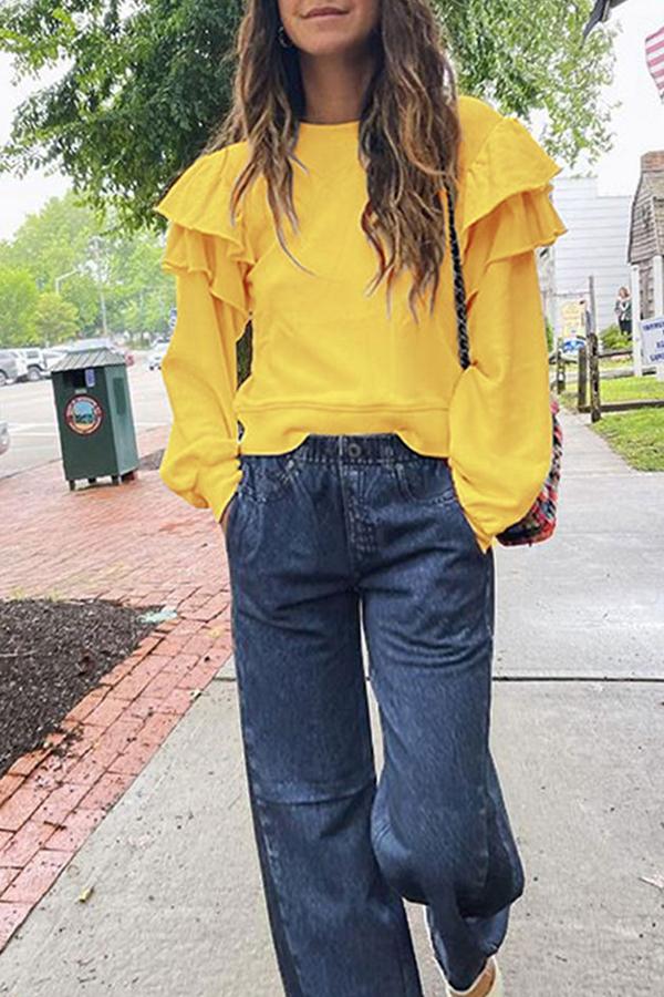 Solid Drop Shoulder Raw Seam Sweatshirt