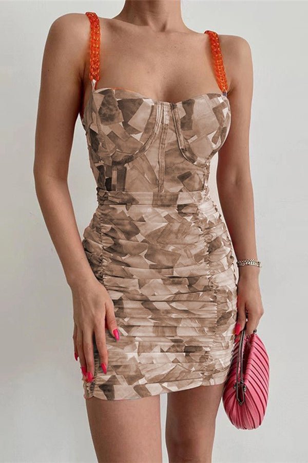 Slingback Print Slim-Pack Hip Mini Dress