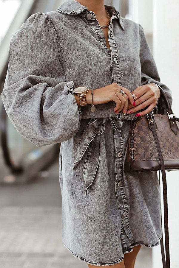 Balloon Sleeve Denim Mini Dress
