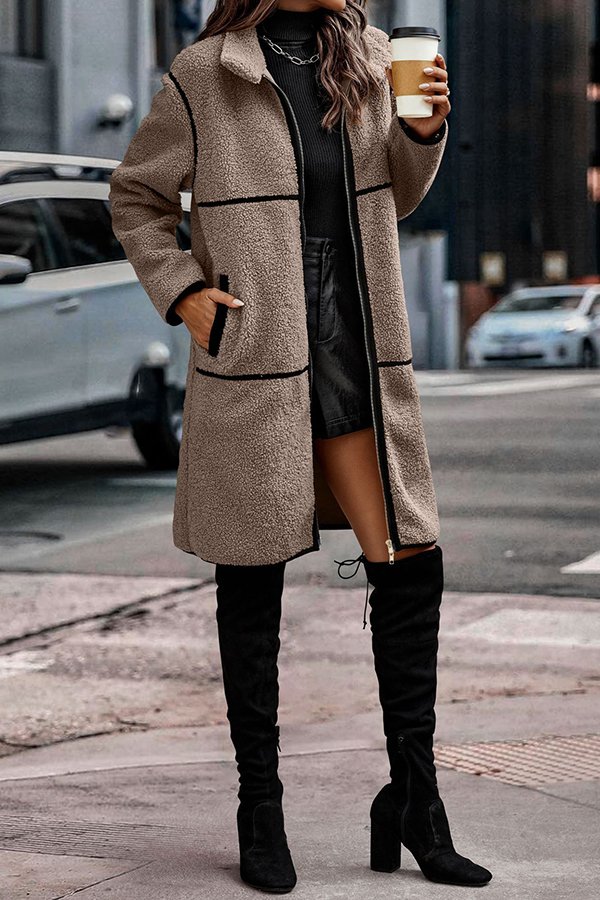 Synthetic Leather Joint Teddy Jacket