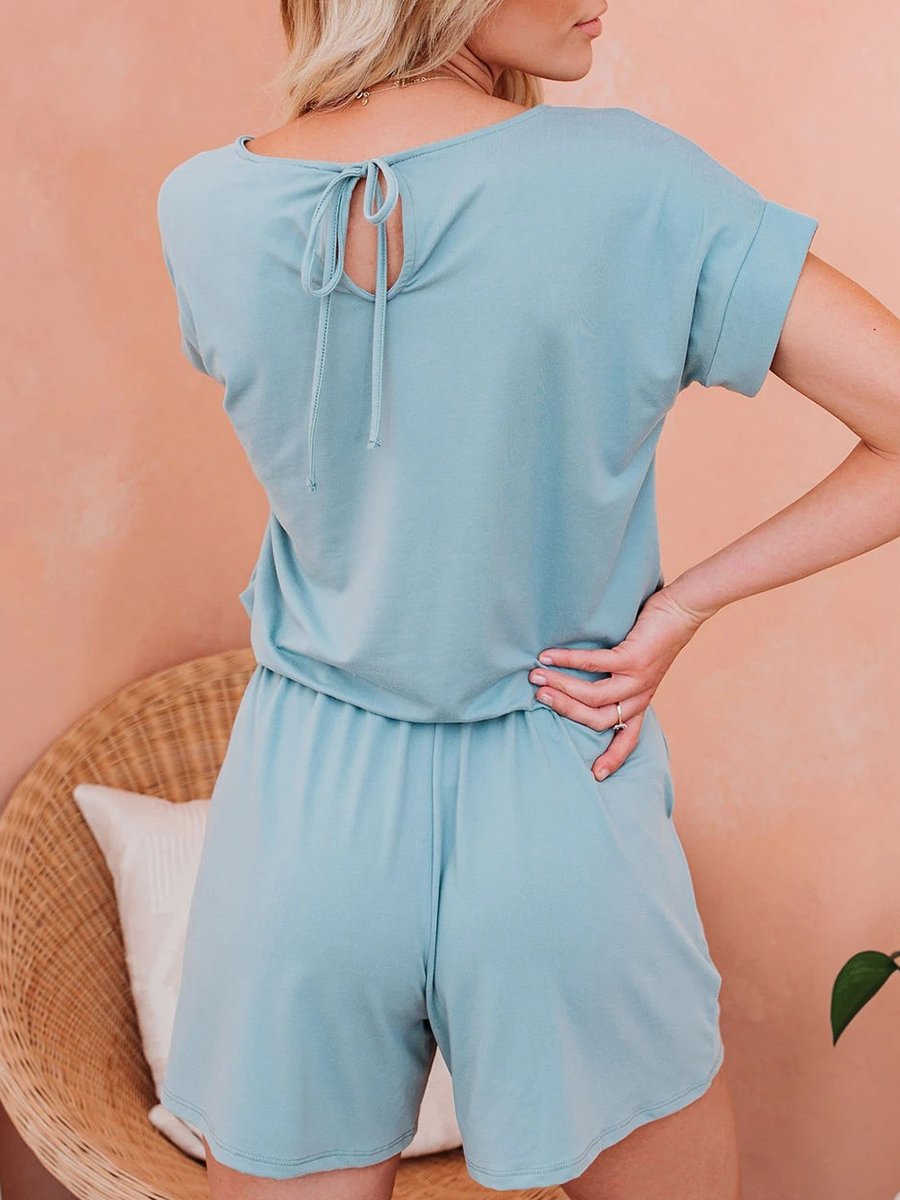 Solid Back Tie Casual Romper