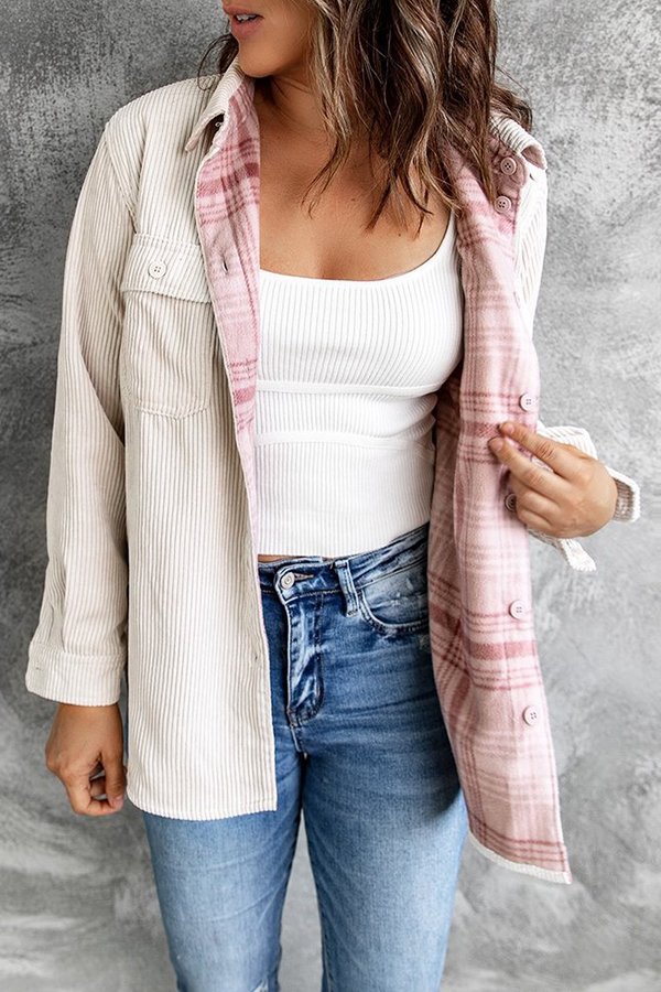 Reversible Corduroy Plaid Button Down Jacket