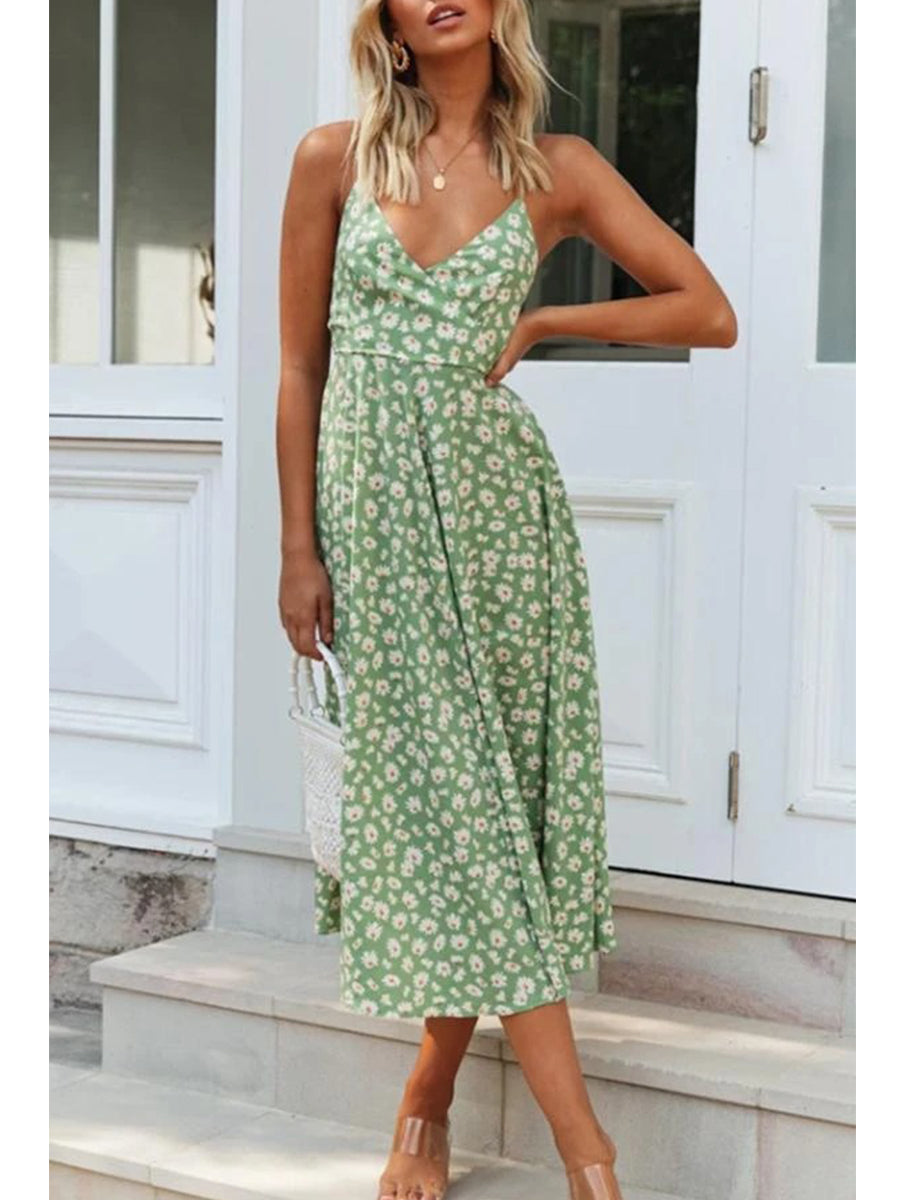 Pretty Floral A-line Backless Midi Dress (3 Colors)