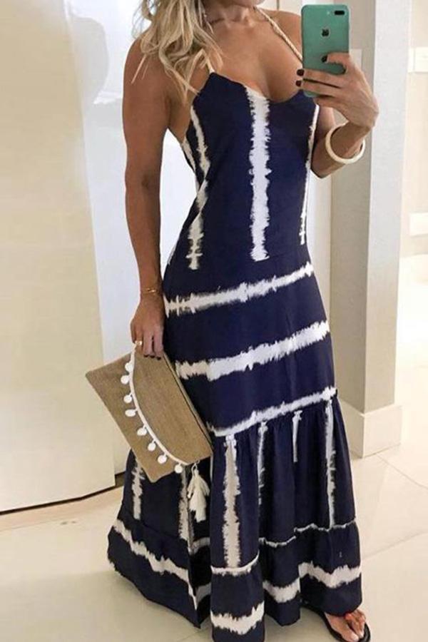 Tie Dye Print Halter Maxi Dress