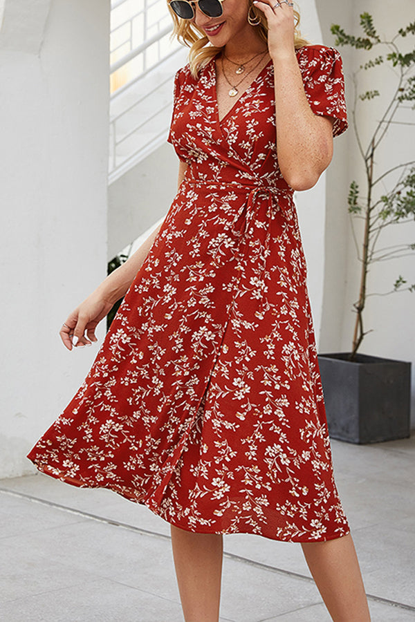 Bandage Slim Chiffon Floral Dress