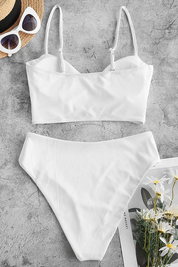 Pit Strip Solid Color Crossover High Waist Bikini