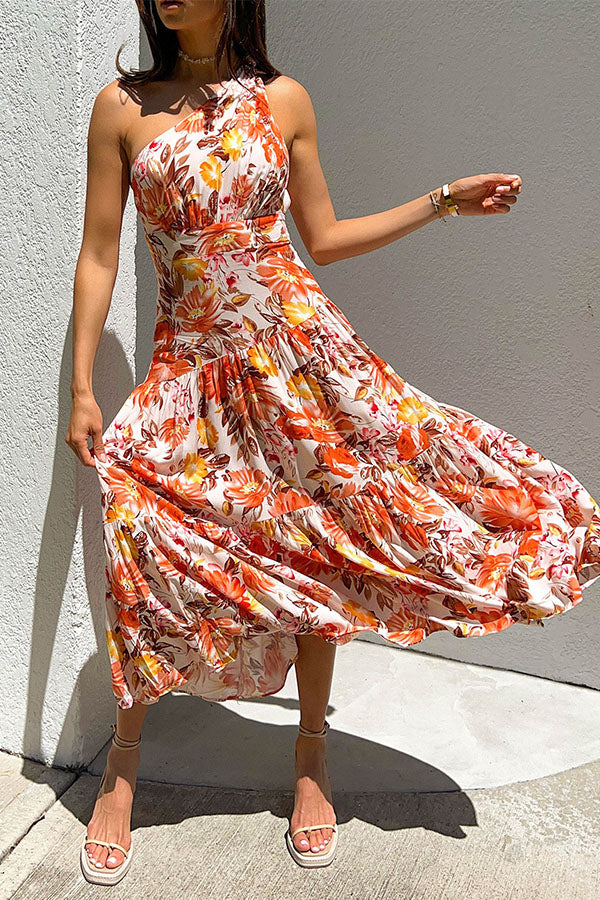 Sweet Sundae Floral One Shoulder Maxi Dress