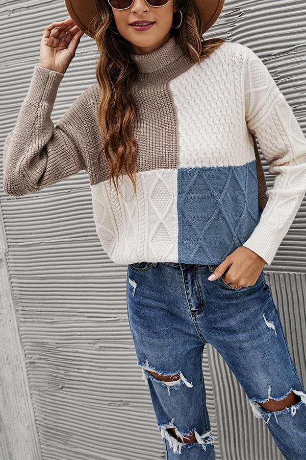 Loose High Neck Contrast Casual Sweater