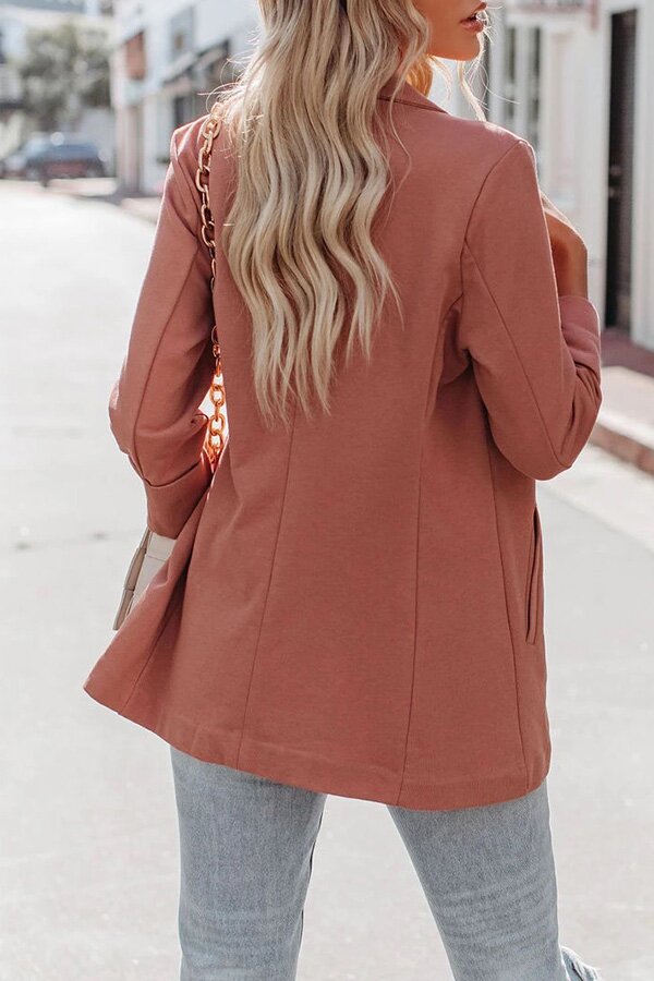 Cotton Blend Solid Lapel Pocket Blazer
