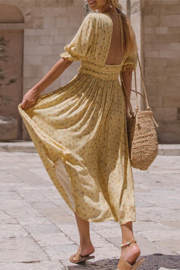 Vintage Print V-neck Loose Casual Long Dress