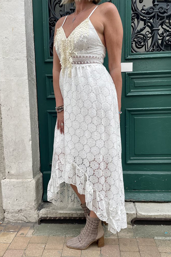 Lace Suspender Swing Solid Color Midi Dress