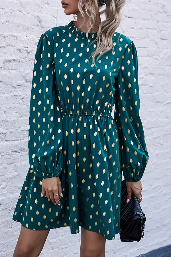 Fashion Half High Collar Polka Dot Casual Dress