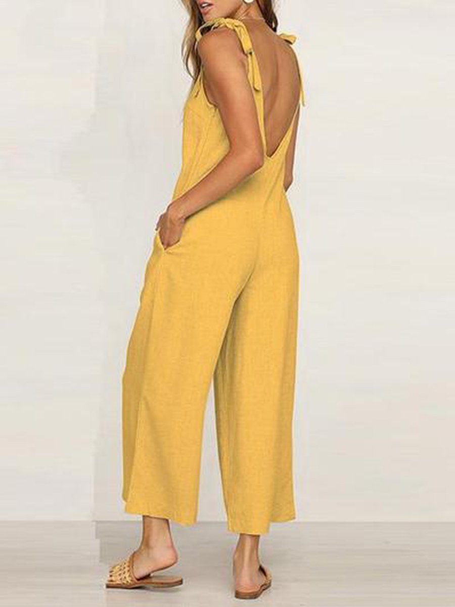 Sraps V-neck Solid Cropped Pants Jumpsuit