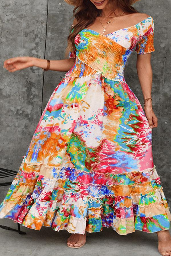 Elegant tie-dye print dress