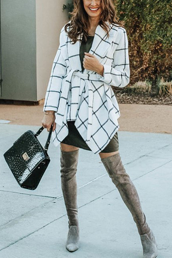 Asymmetric Plaid Wrap Coat