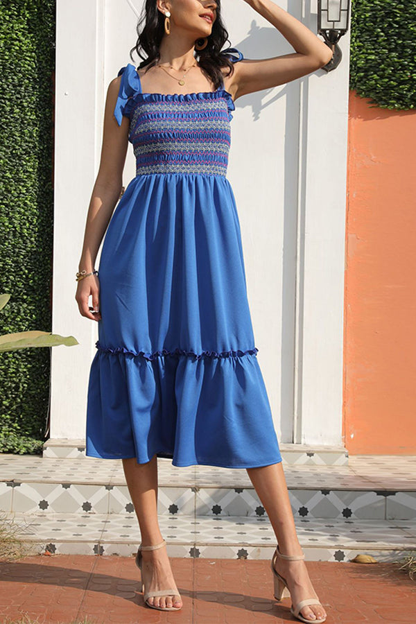 New Summer 2022 Blue Wrap Breast Midi Dress