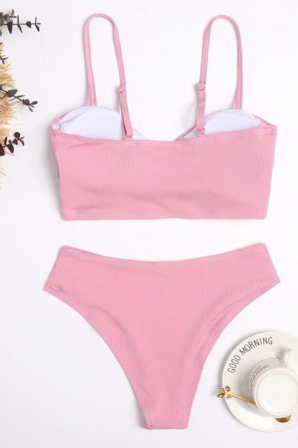 Pit Strip Solid Color Crossover High Waist Bikini