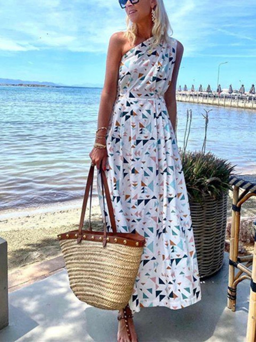 One-shoulder Printed Boho Maxi Dress