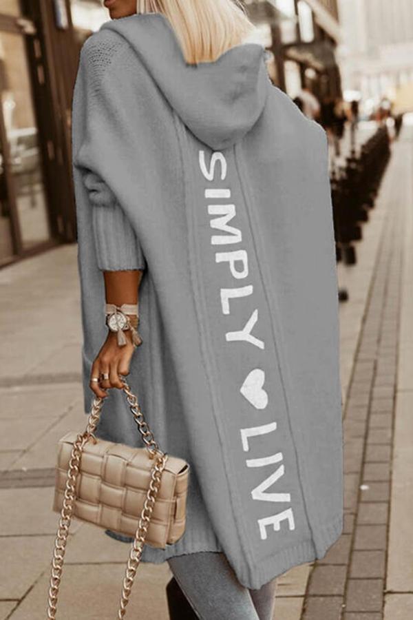 Print Hooded Casual Cardigan