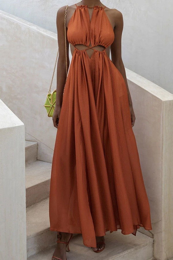 Fashion Cutout Halterneck Maxi Vacation Dress