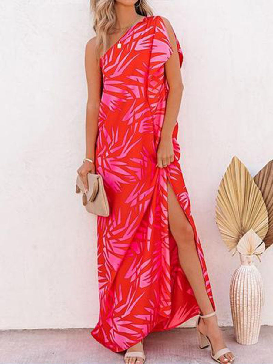 One-shoulder Irregular Slit Maxi Dress