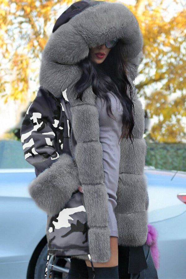Fashion Casual Fur Collar Camouflage Hooded CoatChristmas Snowman Knitted Sweater