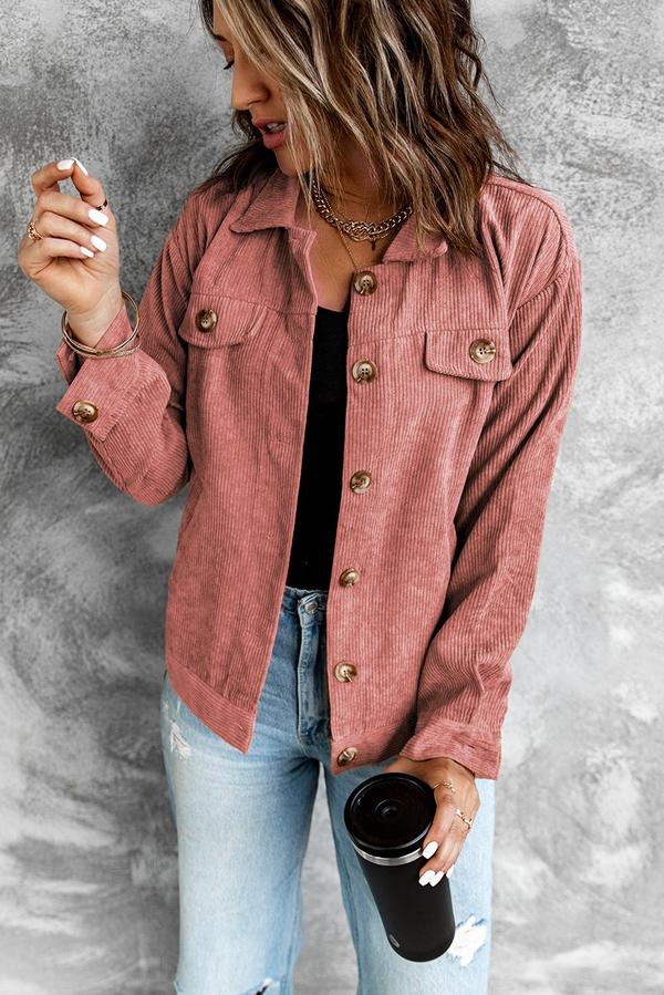Ribbed Corduroy Long Sleeve Jacket with Pocket