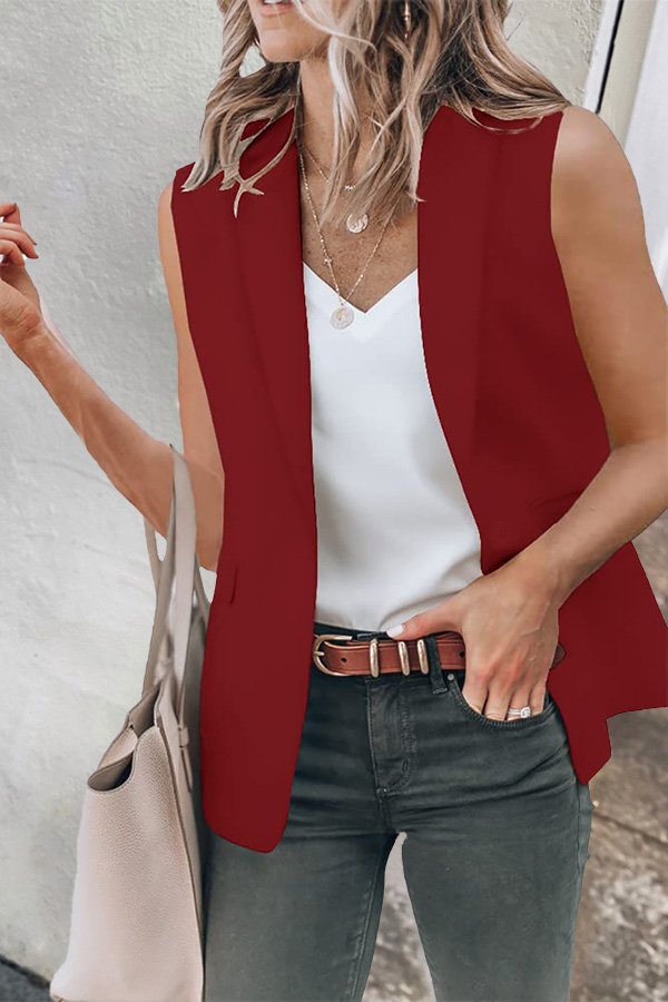 Solid Color Lapel Vest Blazer
