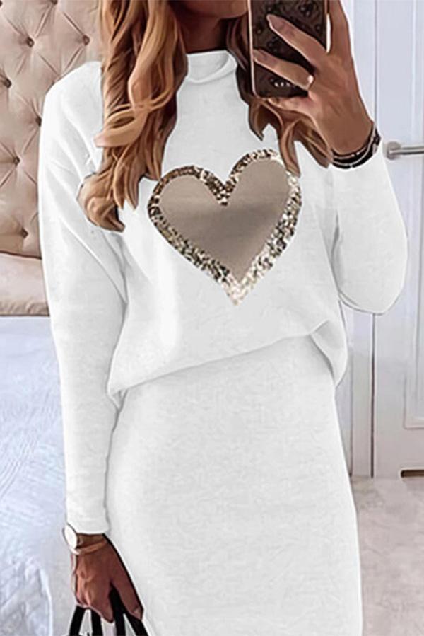 Love Print Long-sleeved A-line Casual Midi Dress
