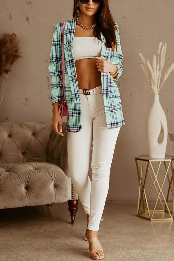 Multicolor Check Printed Suit Jacket