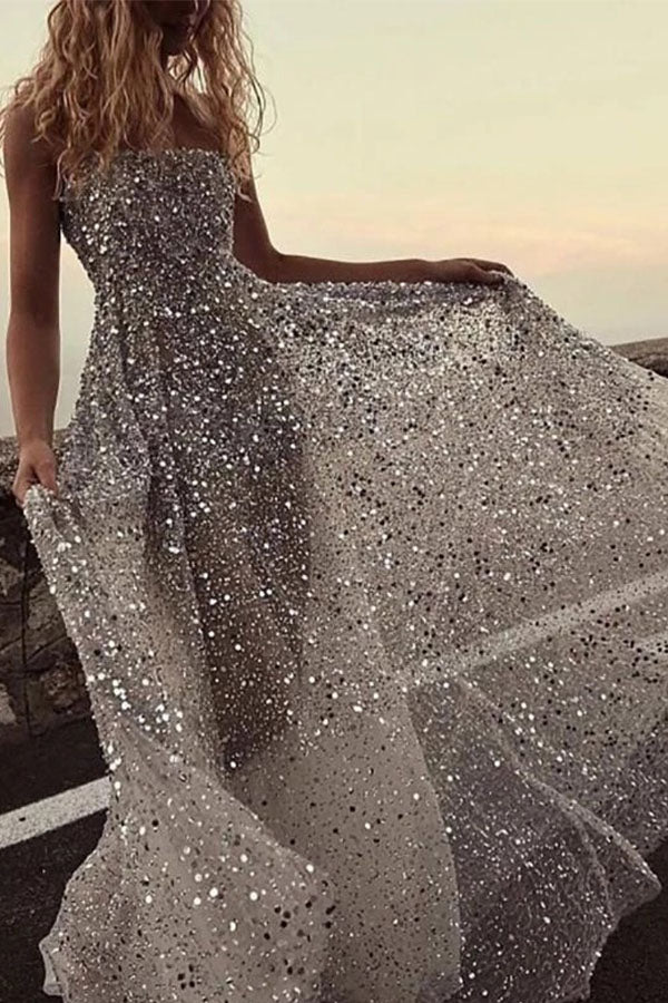Sexy Wrapped Chest Open Back Bronzing Banquet Dress