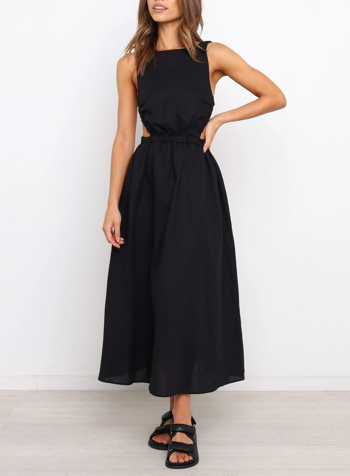 Backless Solid Color Sexy Cotton Linen Dress